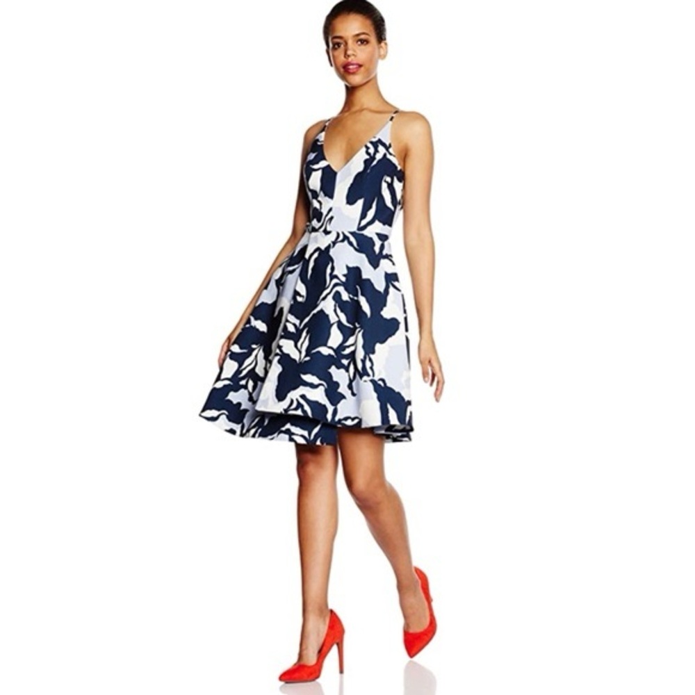 KEEPSAKE THE LABEL No Secrets Navy Blue & White Midi Dress